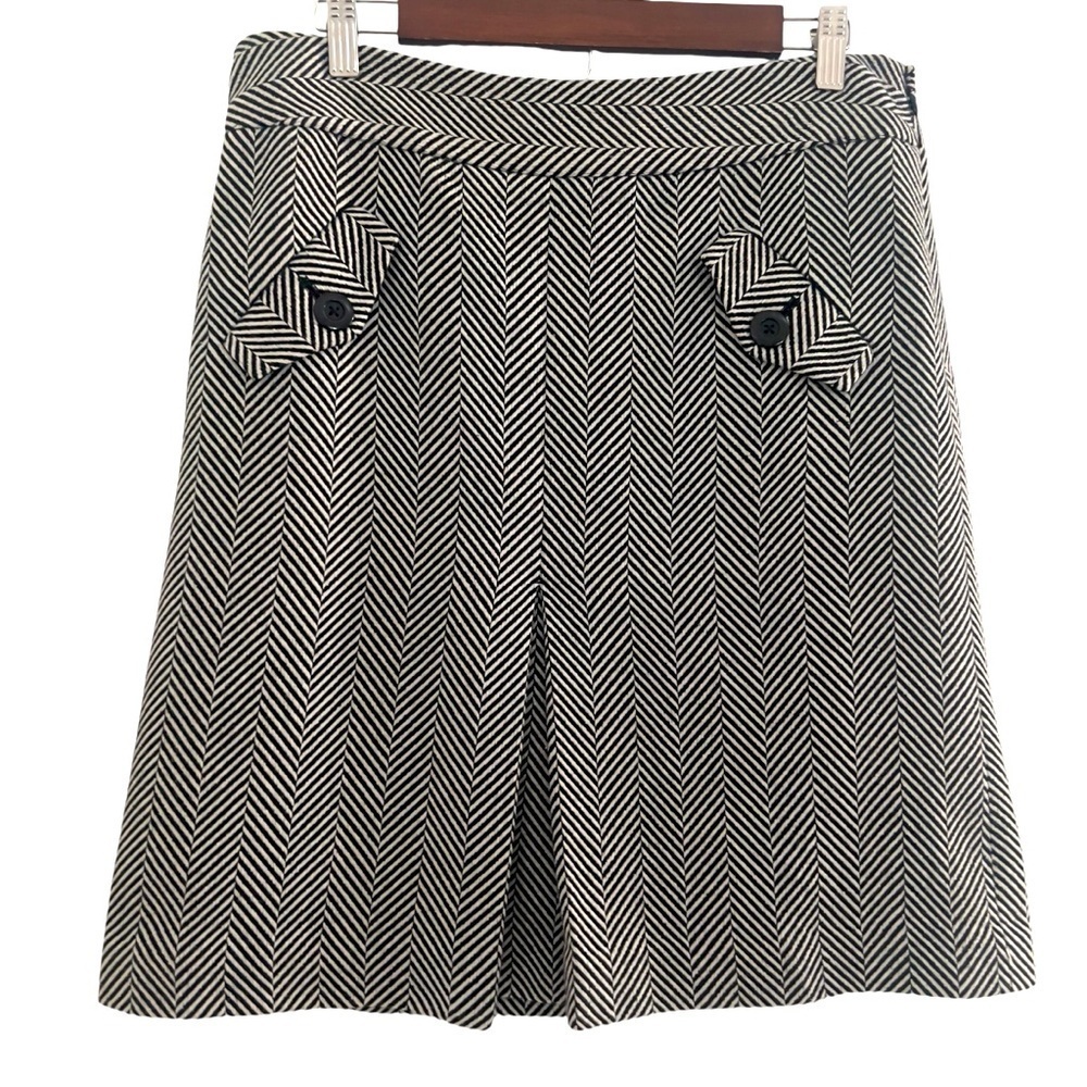 LOFT Black and White Herringbone A-Line Skirt